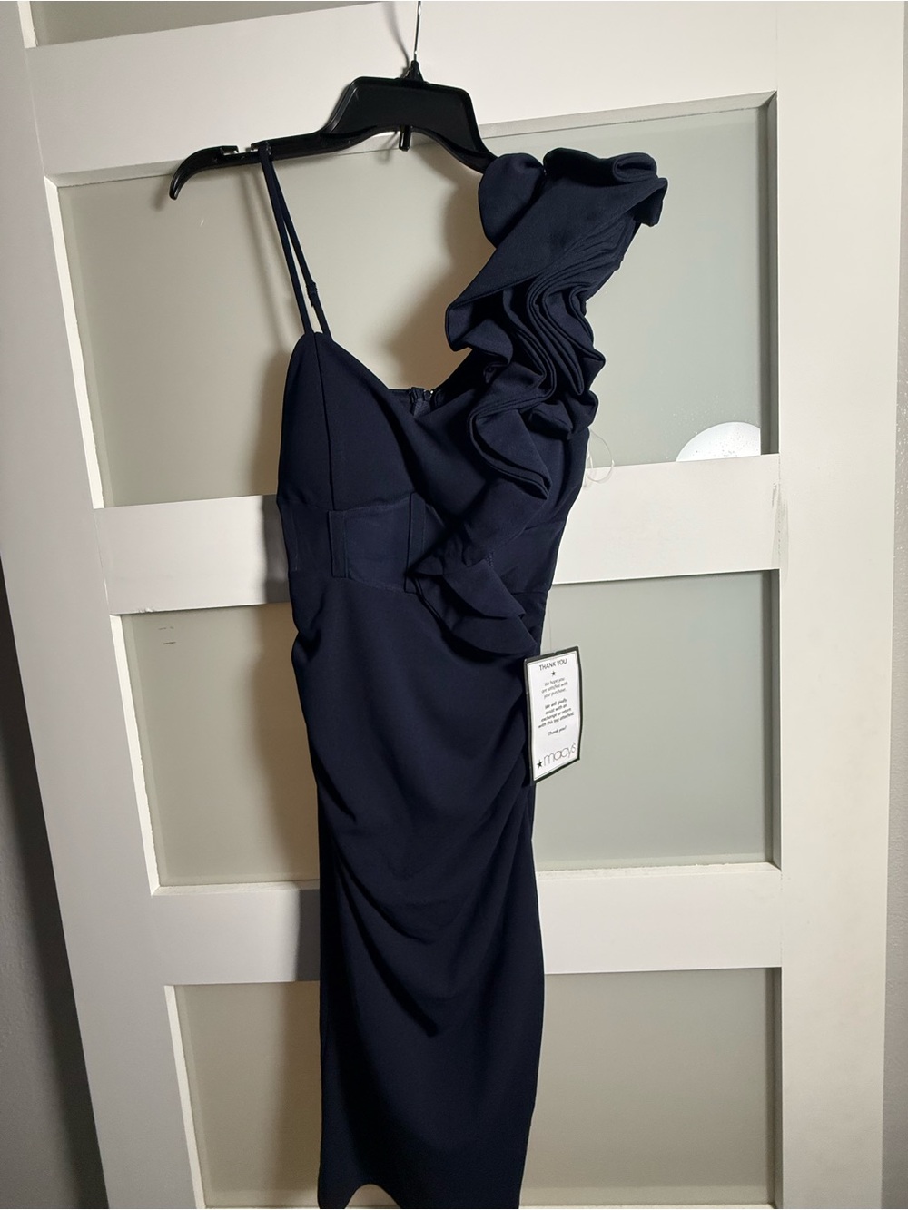 Ruffled One-Shoulder Navy Women's Dress